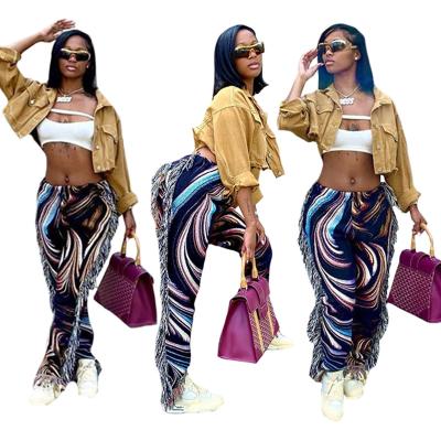 China Waterproof 2021 New Arrivals Two Piece Pants Sets Fashionable Colorful Women's Tassel Pants And Trousers for sale