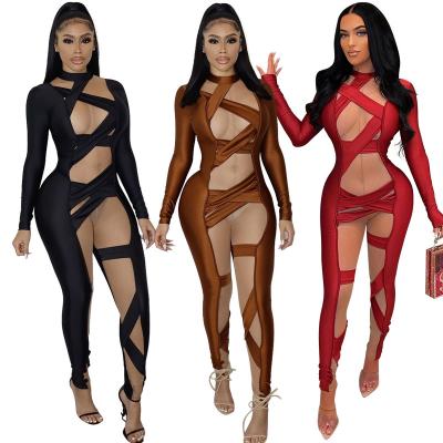 China Sexy Designer Jumpsuit Fashion Lace Patchwork Clubwear QUICK DRY Jumpsuits For Women for sale