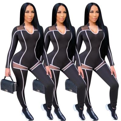 China Sexy Black QUICK DRY Jumpsuits Jumpsuits Yoga Wear Patchwork Overalls For Women for sale