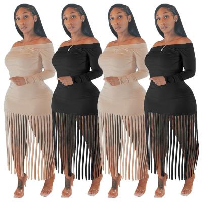 China 2022 Women Anti-Static Spring Long Sleeve Tight Bodycon Tassels Plus Size Women's Dresses for sale