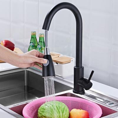 China BSL-KF017 Modern Single Handle 304 360 Degree Rotation Sprayer Stainless Steel Black Pull Out Kitchen Sink Faucet for sale