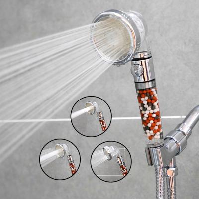 China With Removable S3002 Spa Diver 3 Functions Stone Ion Mineral Filter Hand Held Shower Head With High Pressure On/Off for sale