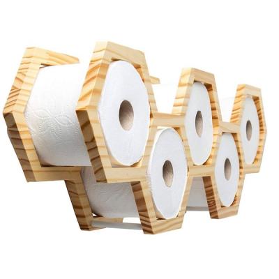 China Factory Direct Sales Rustic Modern Float Honeycomb Toilet Paper Holder Wall Mounted Wooden Tissue Holder for sale