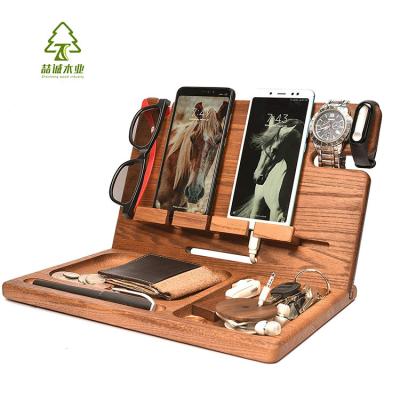 China Sustainable Wooden Cell Phone Stand With Wooden Watch Holder for sale