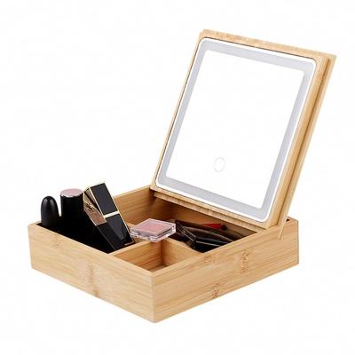 China 2022 New Style 3 Color Lights Creative Bamboo Mirror Makeup Box Cosmetic Organizer Viable for sale