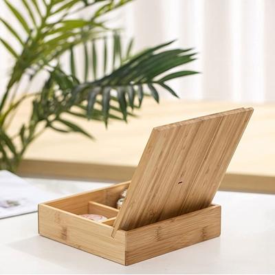 China Sustainable 2 In 1 Stylish Folding Bamboo Makeup With Touch Screen Control Light Cosmetic Mirror for sale