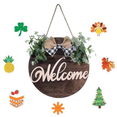 China Hanging Europe Interchable Decoration Welcome Sign Seasonal Outdoor Main Entrance Wood for sale