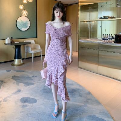 China 4117 Women's Clothing Anti-Static Women's Clothing 2022 Summer Women's Clothing New Collar Soft Elastic Single-Term Ruffled Slim Floral Dress for sale