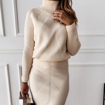 China 2021 autumn new style anti-static wholesale style high neck knit women winter dresses for ladies for sale