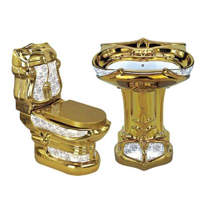 China Double-Flow Royal Style Custom Decorative Bathroom Luxury Golden Toilet for sale