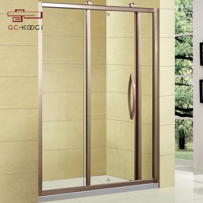 China Modern Exquisite Durable Tempered Glass Shower Room Transparent Gold 304 Doorframe for sale