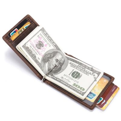 China Vintage Customized Wholesale Slim Full Grain Leather Men's Pull Money Clip Wallet for sale