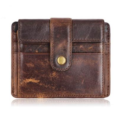 China Custom Fashion Logo Genuine Oil Wax Leather Coin Pocket Business Wallet Card Holder for sale