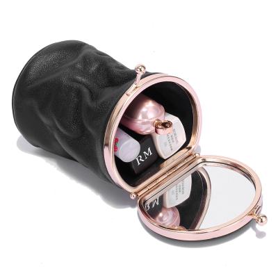 China Fashion Luxury Leather Makeup Purse Pocket Mini Portable Lipstick Case With Cosmetic Mirror For Woman for sale