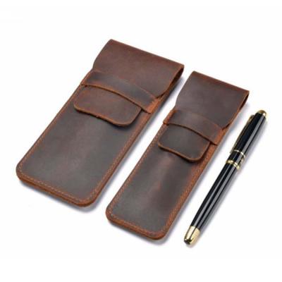 China 2020 Luxury Logo Brown Custom Genuine Leather Embossed High Quality Unique Pen Holder for sale