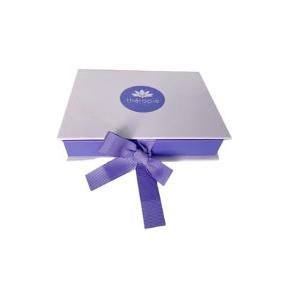 China Custom Promotion Purple Jewelry Packaging Boxes Magnetic Closure Gift Boxes With Ribbon for sale