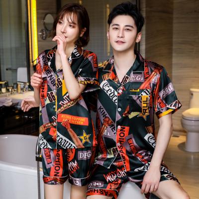 China Luxury Fashion QUICK DRY Women Color Satin Pajamas Sleepwear Suit Couples Silk Bedroom Pajamas Shorts Set for sale