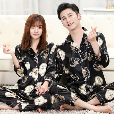 China Wholesale QUICK DRY Couples Pajamas Sets Long Sleeve Pants Silk Satin Black Sleepwear Pajamas for sale