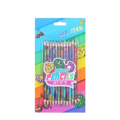 China Novelty 12pcs Color Scented High Quality Scented Pencil Set Double Ended Set Of Kids School Stationery Writing Set for sale