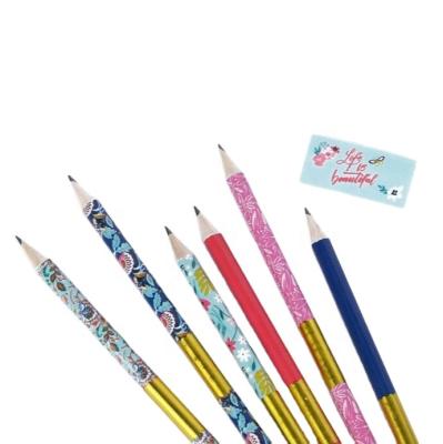 China Promotional Gift Beautiful Flower Design Flowers 6pcs Pencil Writing Set for sale