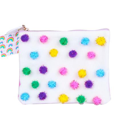 China Schools & Offices Customized Kawaii Pompom Canvas Kids Pencil Cases With Zipper for sale