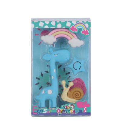 China Handmade Cartoon Eraser School Stationery Set Giraffe Rainbow Snail Star Shape Fashion Cartoon Pencil Kids Eraser Set Novelty Stationery for sale