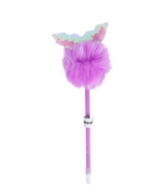 China office & Pen Pompom With Pen Ball Top Cute Mermaid Tail School Shape For Promotion Pen Gift for sale