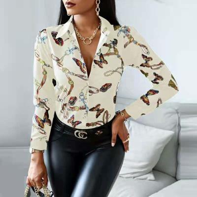 China 2021 new hot autumn high quality printed women's long sleeve polyester upper women's shirt loose anti-pilling for sale