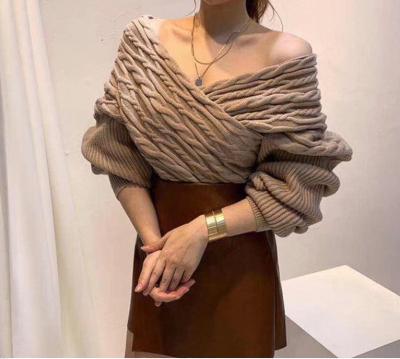 China 2021 New Anti-wrinkle V-neck crossover thin Korean sweater soft lazy knit top women for sale