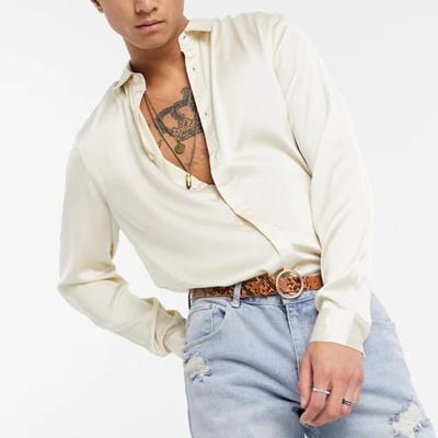 China Spring 2021 anti-pilling men's plain satin shirt with collared collar for sale