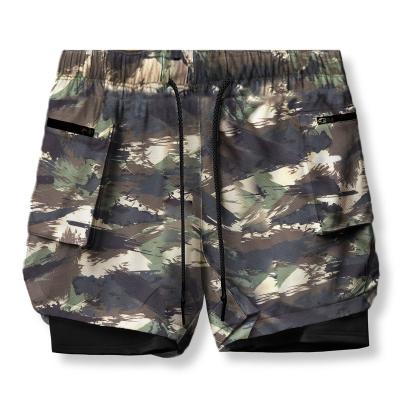 China Wholesale Anti-wrinkle summer men's stereo camouflage sports fitness double layer bag shorts for sale