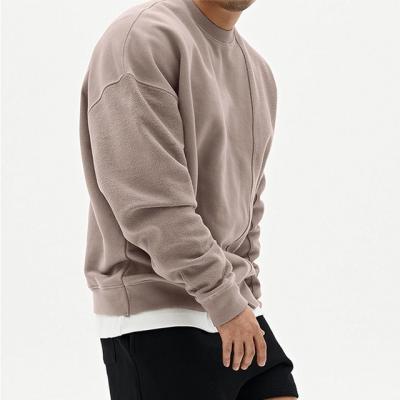 China Mens Anti-Shrink Round Collar Solid Color Loose Pullover And Loose Shoulder Wool Loop Hoodie for sale