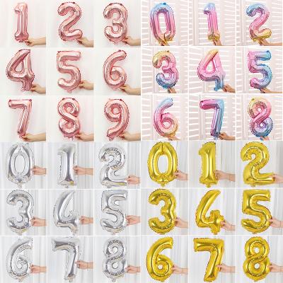 China 16 Inch Gold Foil Number Balloons Decoration Rose Gold Ribbon Wedding Party Backdrop Decoration Balloon for sale