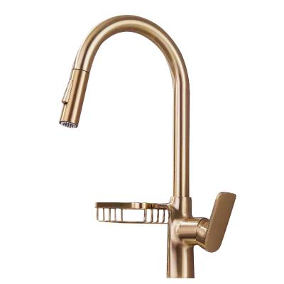 China Best Modern Selling Luxury Single Hole Deck Mounted Pull Out Kitchen Faucets Brass Pull Down Sprayer Gold Kitchen Faucet for sale