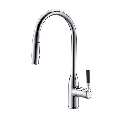 China Modern Competitive Price Single Hole Deck Mounted Kitchen Faucets Pull Down Sprayer Chrome Plated Brass Kitchen Faucet for sale