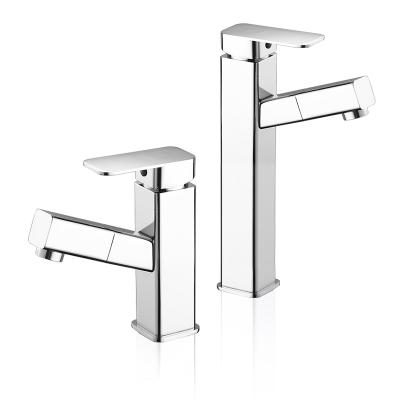 China Metered Faucets Deck Mounted Signgle Hole Pull Down Sprayer Bathroom Faucet Brass Chromed Wash Basin Taps Mixer Tap for sale