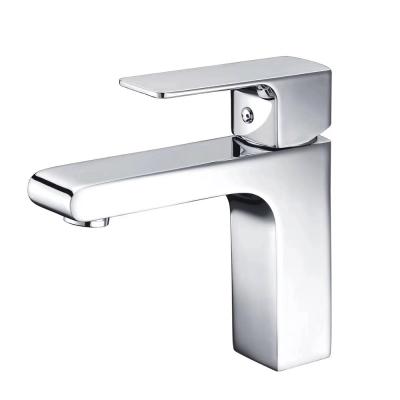 China Brass Single Lever Single Lever Metered Taps Hole Sink Faucet Mixer Cold And Hot Water Square Chrome Basin Faucet for sale