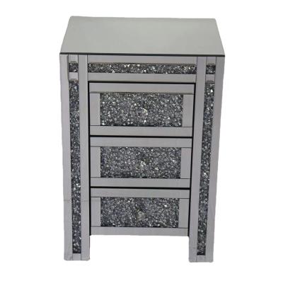 China (Others) 2022 New Bedroom Storage 3 Drawer Adjustable Bedside Table Crushed Diamond Mirrored Nightstand for sale