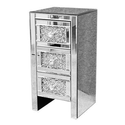 China Custom diamond mirror wall cabinet (other) adjustable silver bedroom furniture modern design nightstand mirror with drawers side table for sale