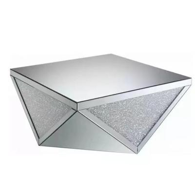 China (Other) Adjustable Home Furniture Square Triangle Detail Silver and Clear Accent Crushed Diamond Mirror Coffee Table for sale