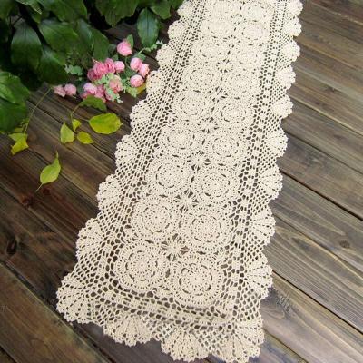 China Boho Table Runner Hand Crochet Table Place Mat Cotton Table Placemats Rustic Floral White Doilies Runners for sale