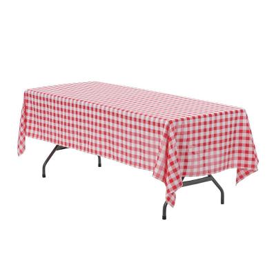 China 60*120 Inch Polyester Waterproof Rectangular Tablecloth Red And Checkered White for sale