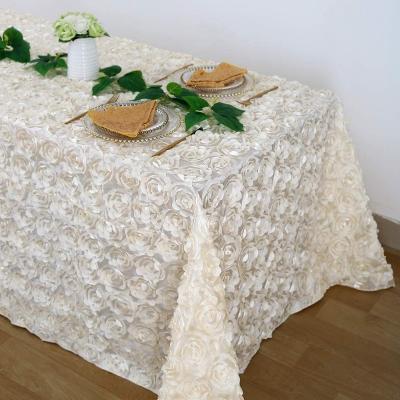 China Modern Rosette Tablecloth 3D floral satin rectangular tablecloth elegant for wedding birthday party valentines tablecloth for sale