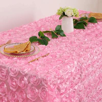 China Modern Rosette Tablecloth 3D floral satin rectangular tablecloth elegant for wedding birthday party valentines tablecloth for sale