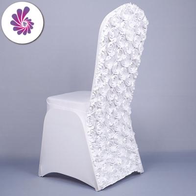 China 3D Rose Jacquard Satin Banquet Wedding Dining Chair Covers for sale