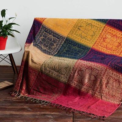 China Anti-Static Boho Throw Blanket, Aztec Hippy Throws Sofa Chair Blankets Colorful Chenille Woven Furniture Bohemian Cover Recliner for sale