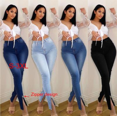 China Spring Breathable Female Slim Fit High Waisted Casual Split Skinny Denim Plus Size Womens Blue Cheap Jeans for sale