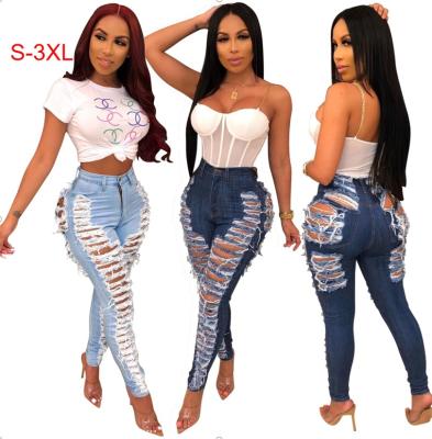 China Breathable Plus Size Skinny Blue Jeans Woman Denim Casual Slim Pencil Ripped Lady Women's High Waist Spring for sale