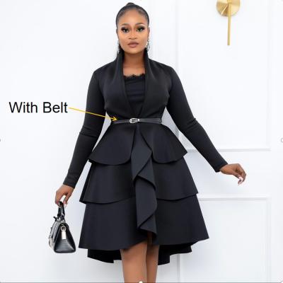 China Anti-Wrinkle Women Black Ruffles Long Waist Pleated Elegant Casual Plus Size Women's Career Skirts Dresses for sale