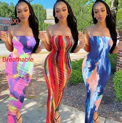 China Cheap Elegant Casual Strapless Bodycon Long Tight Ladies Tied Anti-wrinkle Autumn Tints Plus Size Women's Dresses for sale